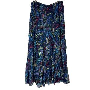 Vintage Rafael Colorful Boho Pleated Maxi Skirt Womens Large Art to Wear Chiffon